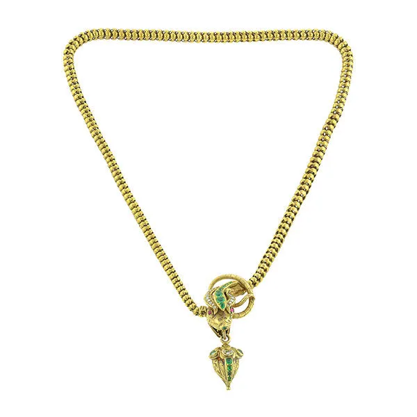 Victorian Emerald & Diamond Snake Necklace