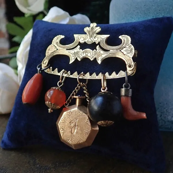 Victorian Engraved Talisman Charms Pin