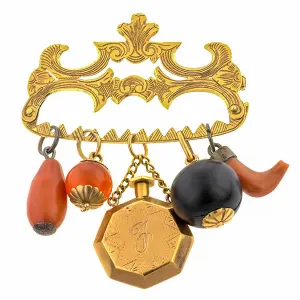 Victorian Engraved Talisman Charms Pin