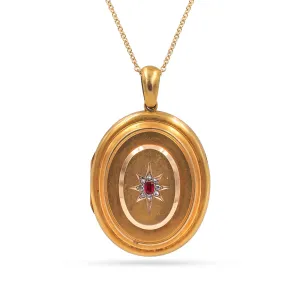 Victorian Ruby & Diamond Starburst Locket Necklace