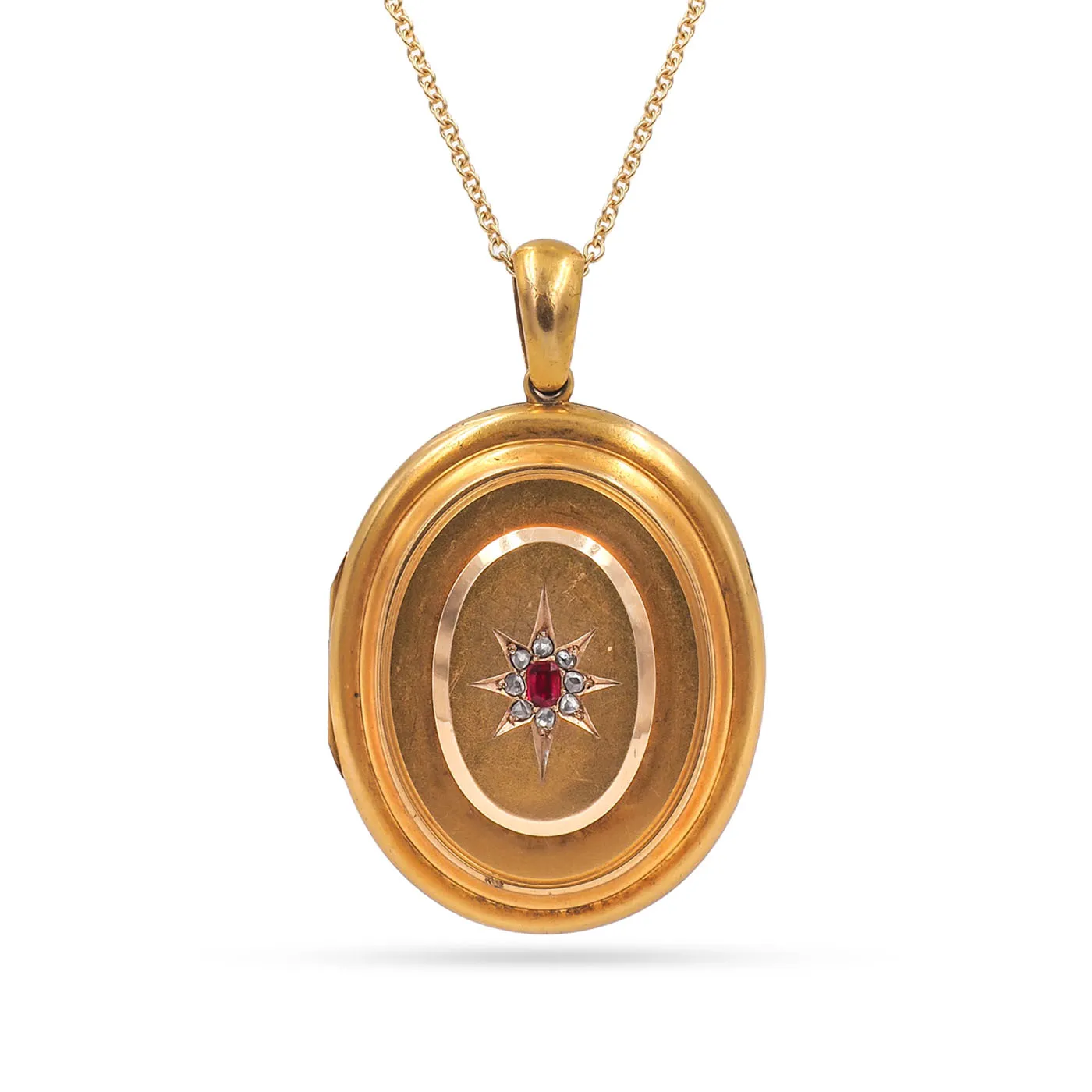 Victorian Ruby & Diamond Starburst Locket Necklace