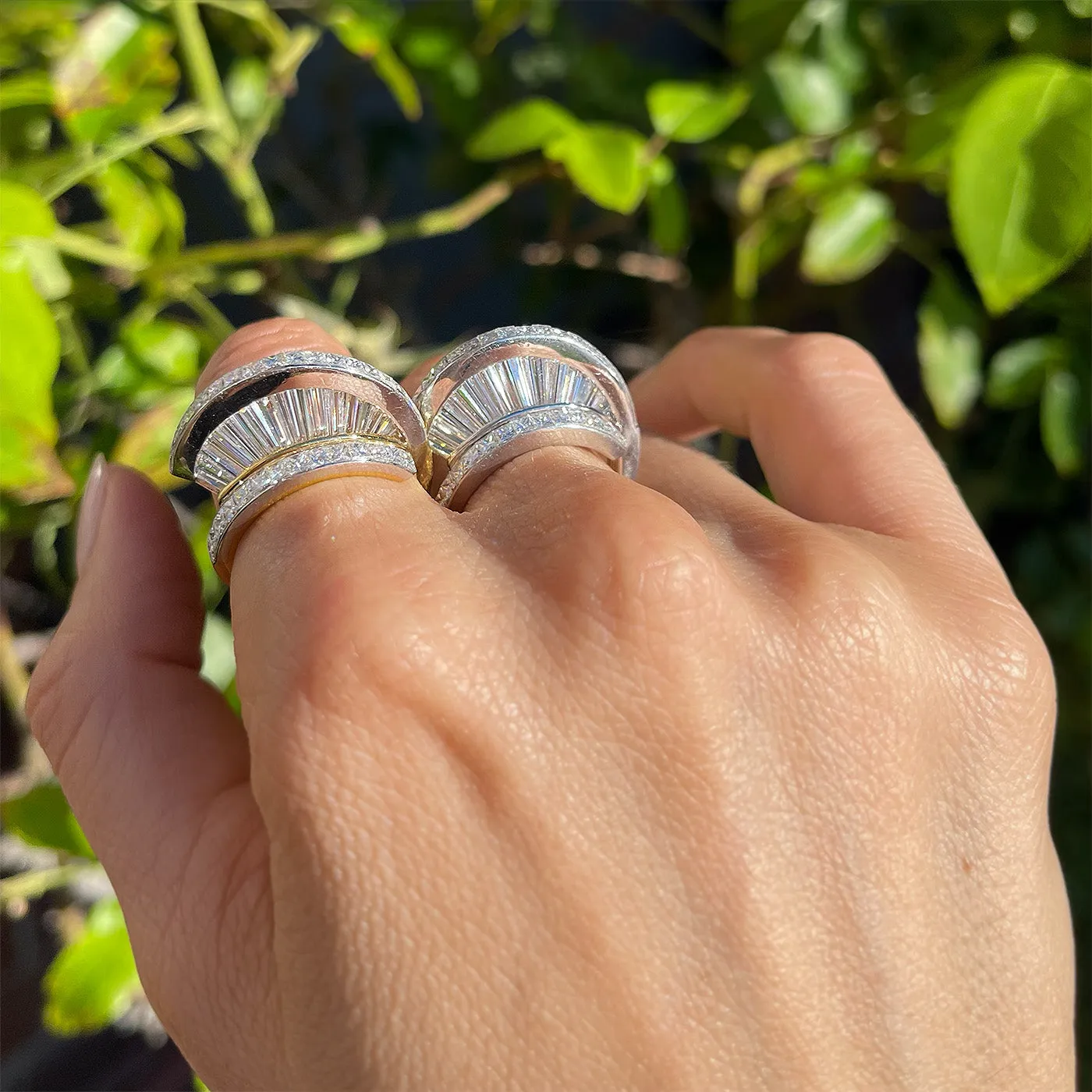 Vintage 8.00 Ctw. Baguette Cut & Princess Cut Diamond 'Fan' Ring Set By MWI ELOQUENCE