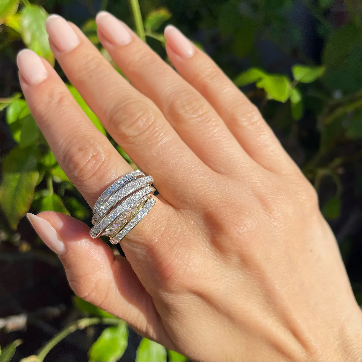 Vintage 8.00 Ctw. Baguette Cut & Princess Cut Diamond 'Fan' Ring Set By MWI ELOQUENCE