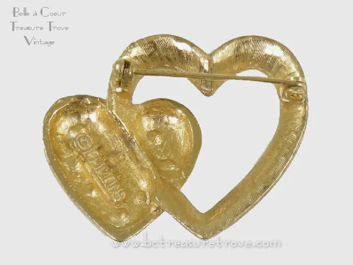 Vintage Double Heart Birthstone Mother’s Pin in Original Caroline Emmons Box 1970s