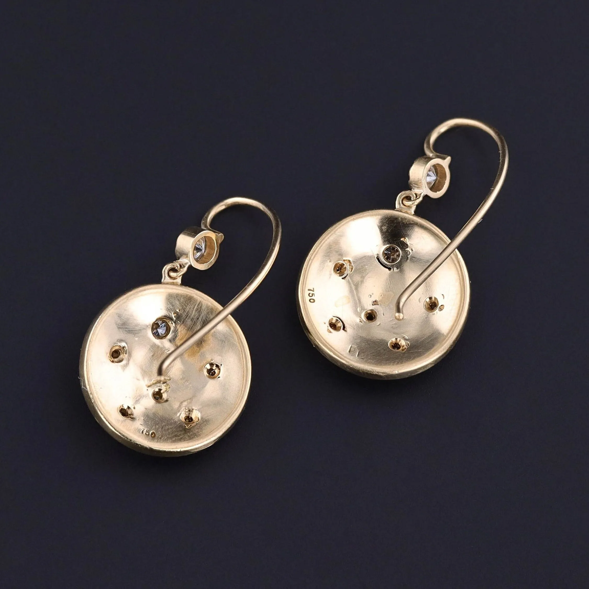 Vintage Enamel and Diamond Star Earrings of 18k Gold