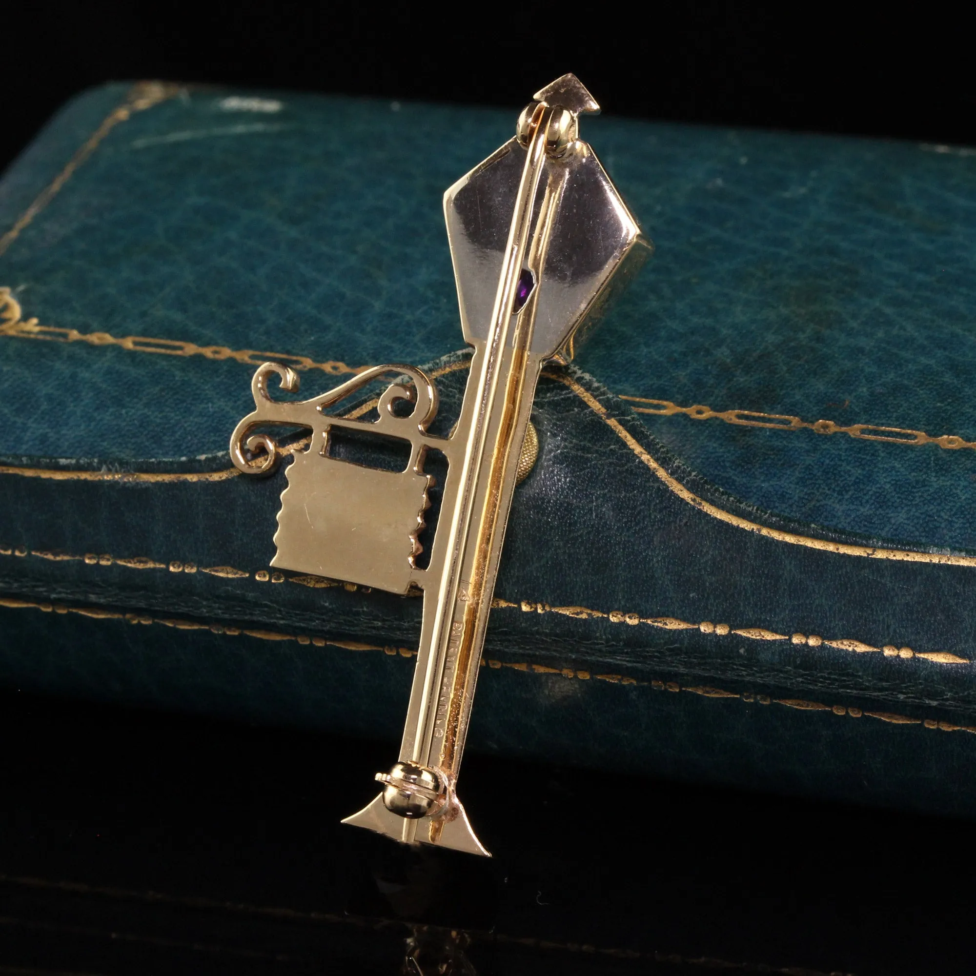 Vintage Estate 14K Yellow Gold English Lamp Post Ruby Pin
