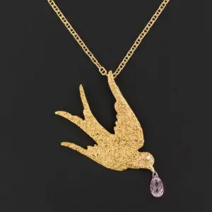 Vintage Gold Nugget Swallow Bird Necklace | Vintage Pin Conversion Necklace