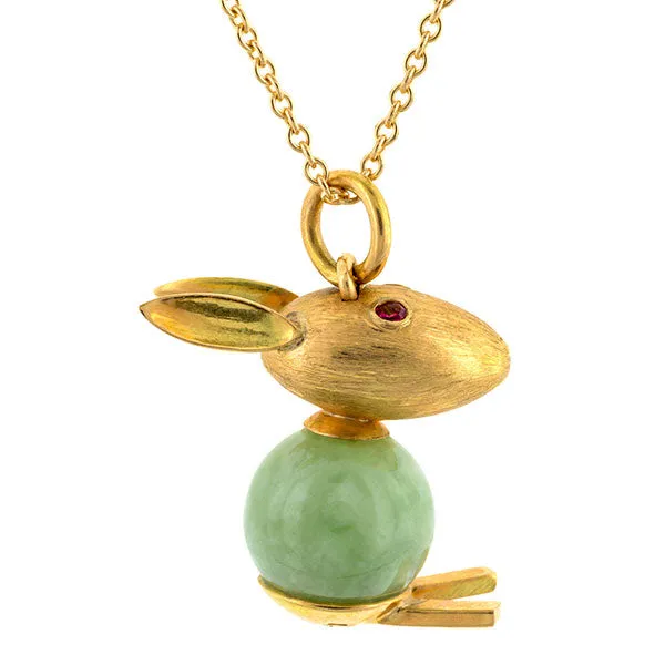 Vintage Jade & Ruby Rabbit Charm