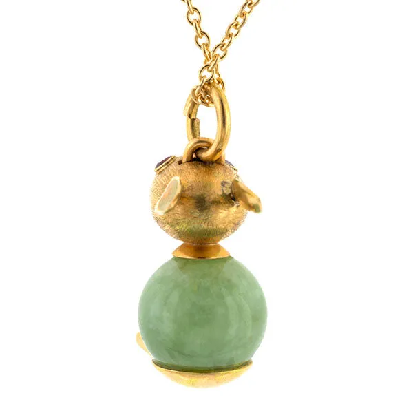 Vintage Jade & Ruby Rabbit Charm