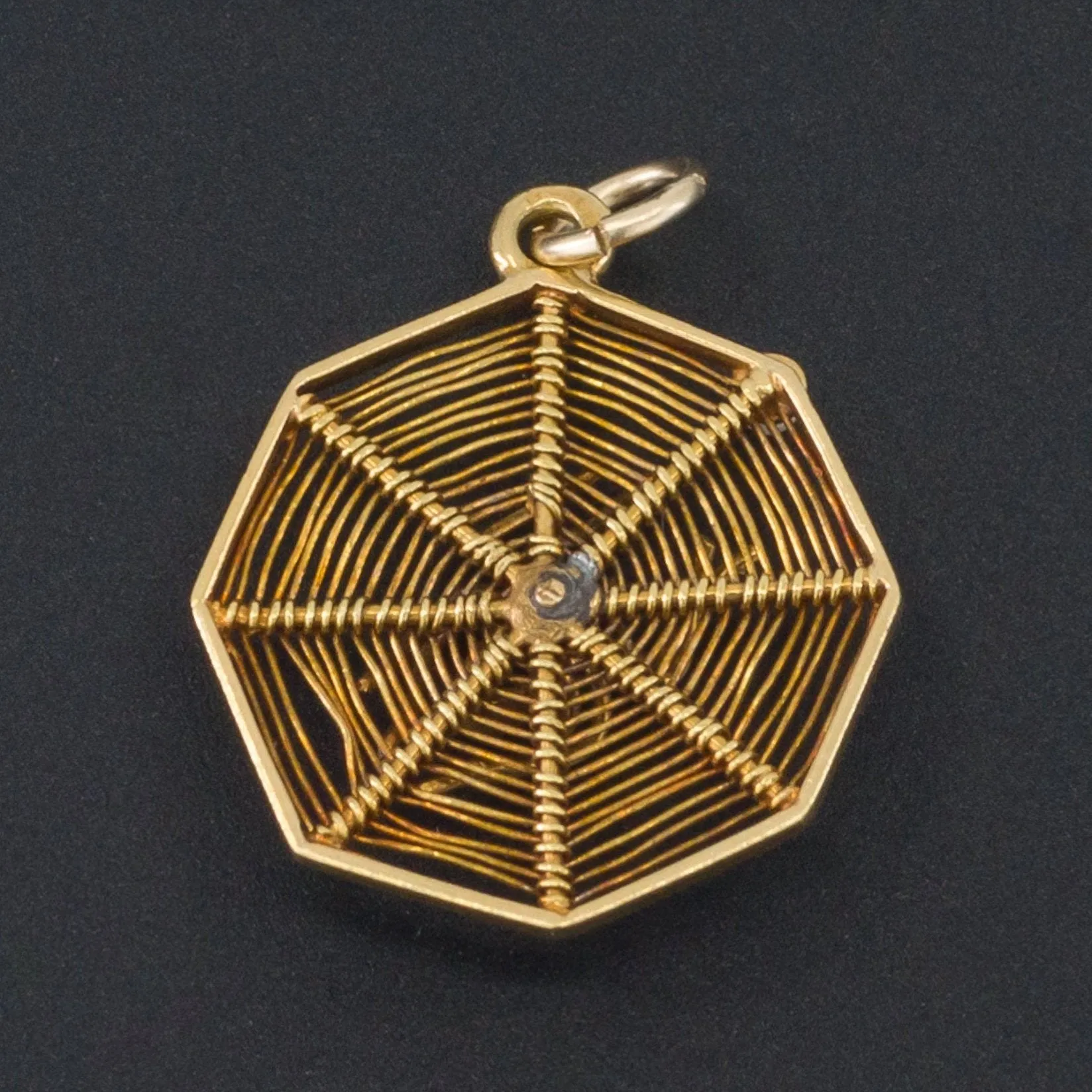 Vintage Spider on Web | 14k Gold Spider Pendant