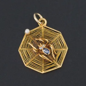 Vintage Spider on Web | 14k Gold Spider Pendant