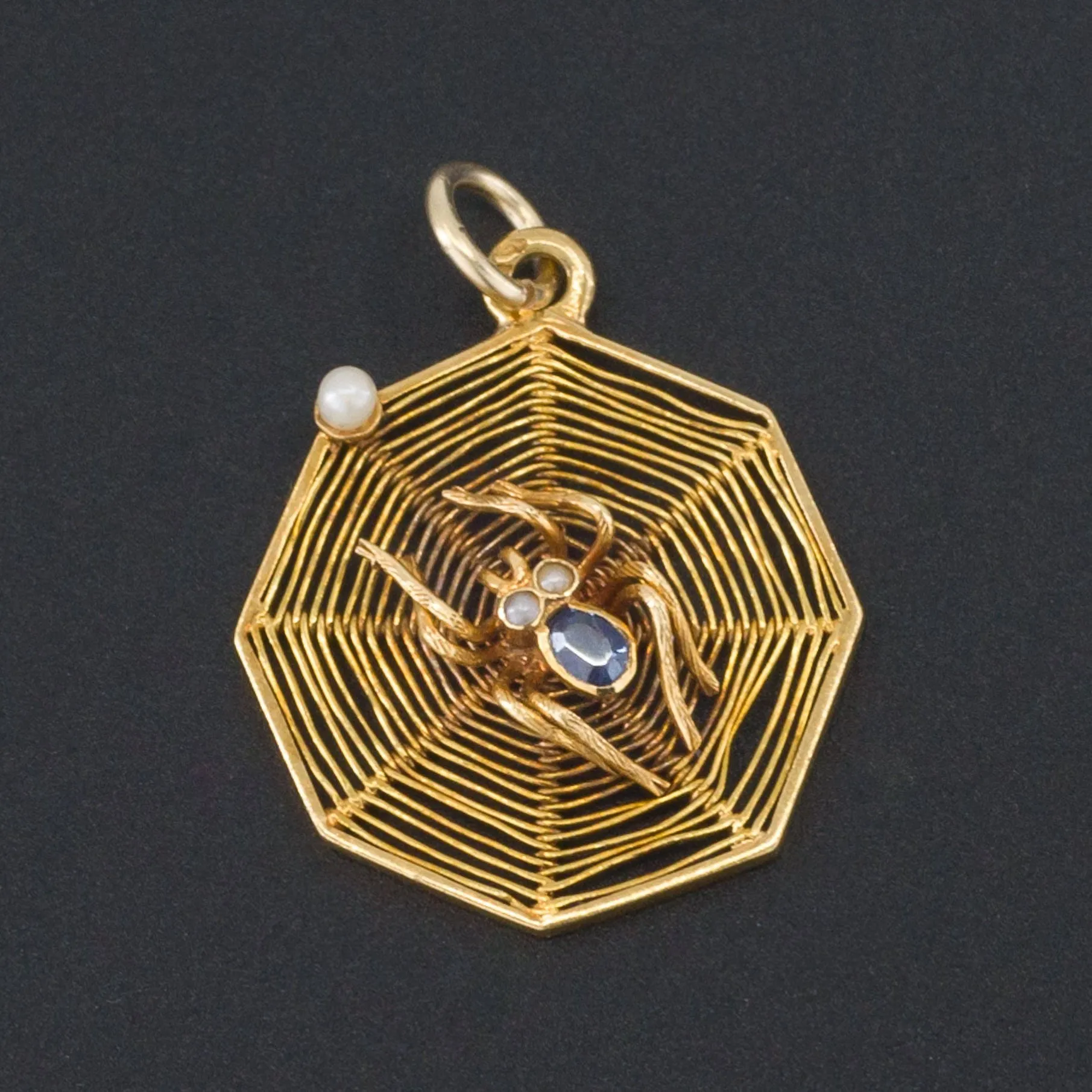Vintage Spider on Web | 14k Gold Spider Pendant