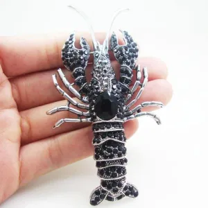 Vintage Style Black Lobster Party Art Nouveau Brooch Pin Rhinestone Crystal