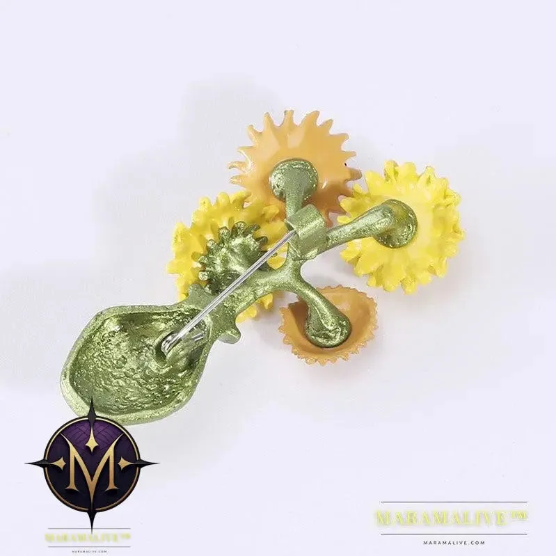 Vintage Sunflower Brooch Vase Crystal Enamel Pins Fashion Jewelry Shirt Cardigan Lapel Pin Brooches Accessories