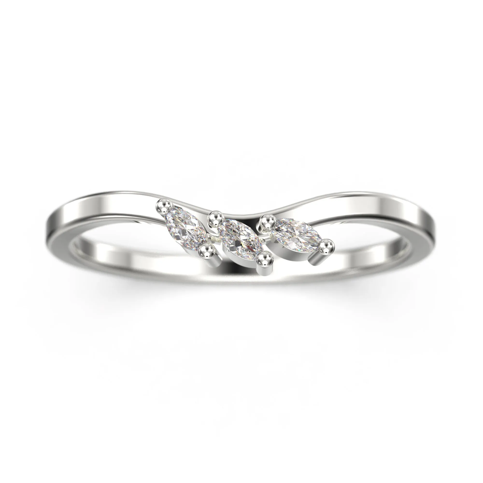 Wedding Band 0.12 Ct Diamond Moissanite Ring Three Marquise Stones 10K/14K/18K Solid Gold