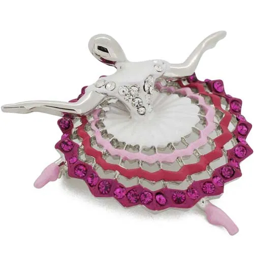 White Dress Ballet Girl Swarovski Crystal Pin Brooch