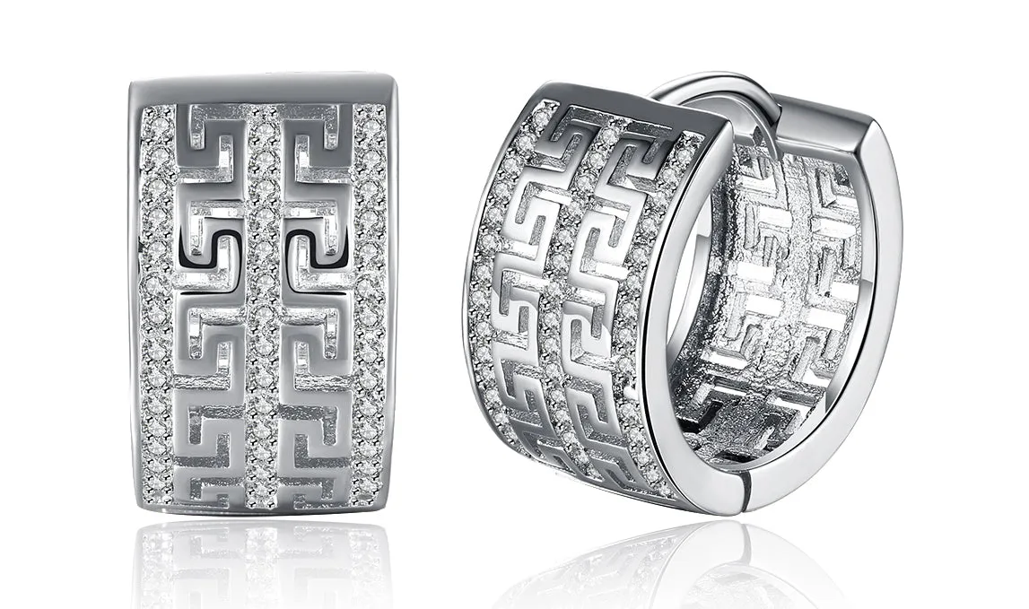 White Sapphire Pav'e Celtic Hinged Earrings with 14K Gold Plating