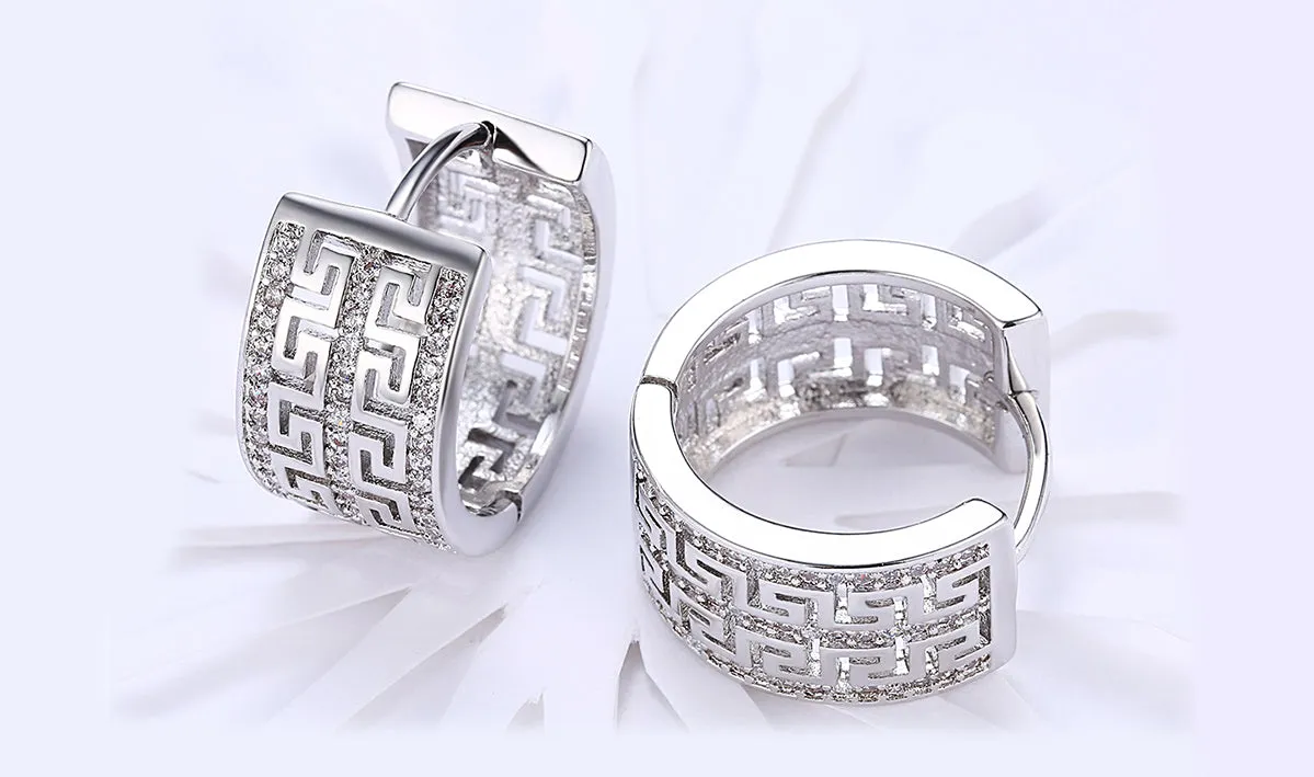 White Sapphire Pav'e Celtic Hinged Earrings with 14K Gold Plating