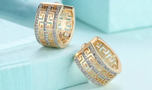 White Sapphire Pav'e Celtic Hinged Earrings with 14K Gold Plating