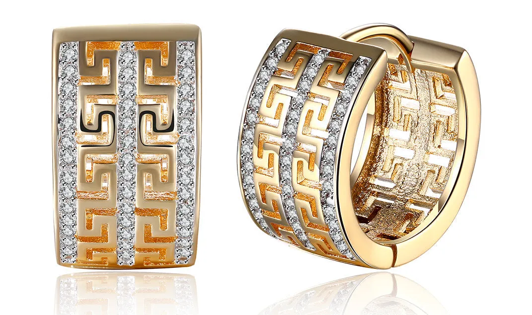 White Sapphire Pav'e Celtic Hinged Earrings with 14K Gold Plating