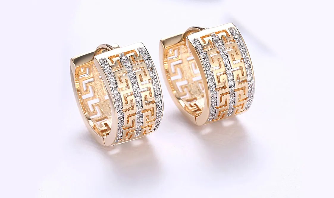 White Sapphire Pav'e Celtic Hinged Earrings with 14K Gold Plating
