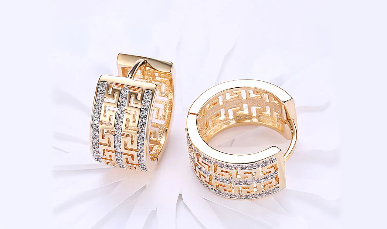 White Sapphire Pav'e Celtic Hinged Earrings with 14K Gold Plating