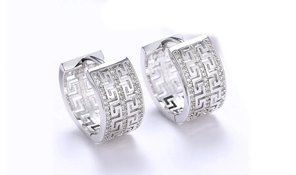 White Sapphire Pav'e Celtic Hinged Earrings with 14K Gold Plating