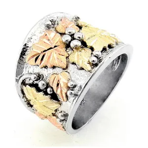 Wide Foliage - Sterling Silver Black Hills Gold Mens Ring