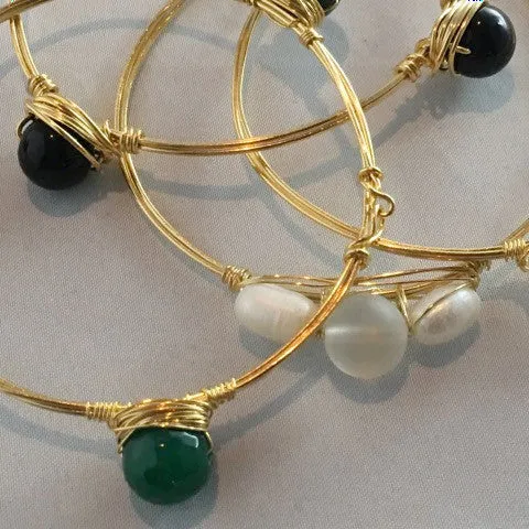 Wire Wrapped Pearl & Crystal Stone Bracelet