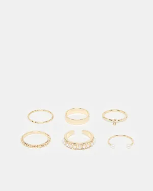 Women Gold Embellished Ring Set (Pack of 6)