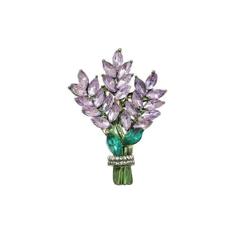 Yellow Purple Crystal Lavender Brooch Pin