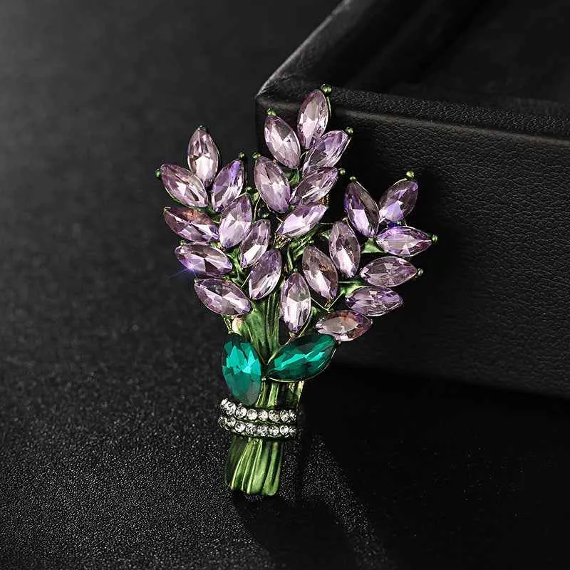 Yellow Purple Crystal Lavender Brooch Pin