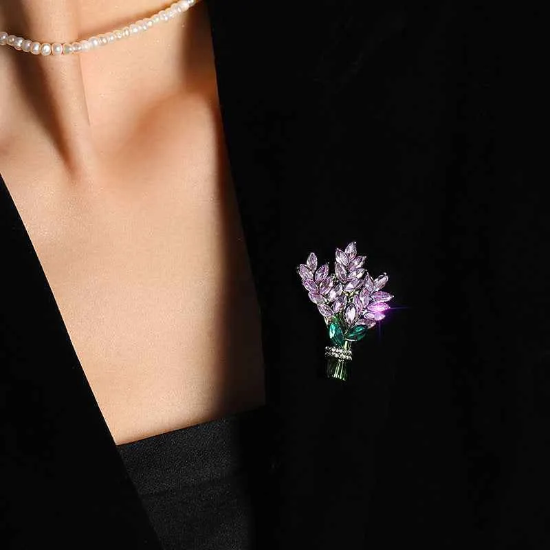 Yellow Purple Crystal Lavender Brooch Pin