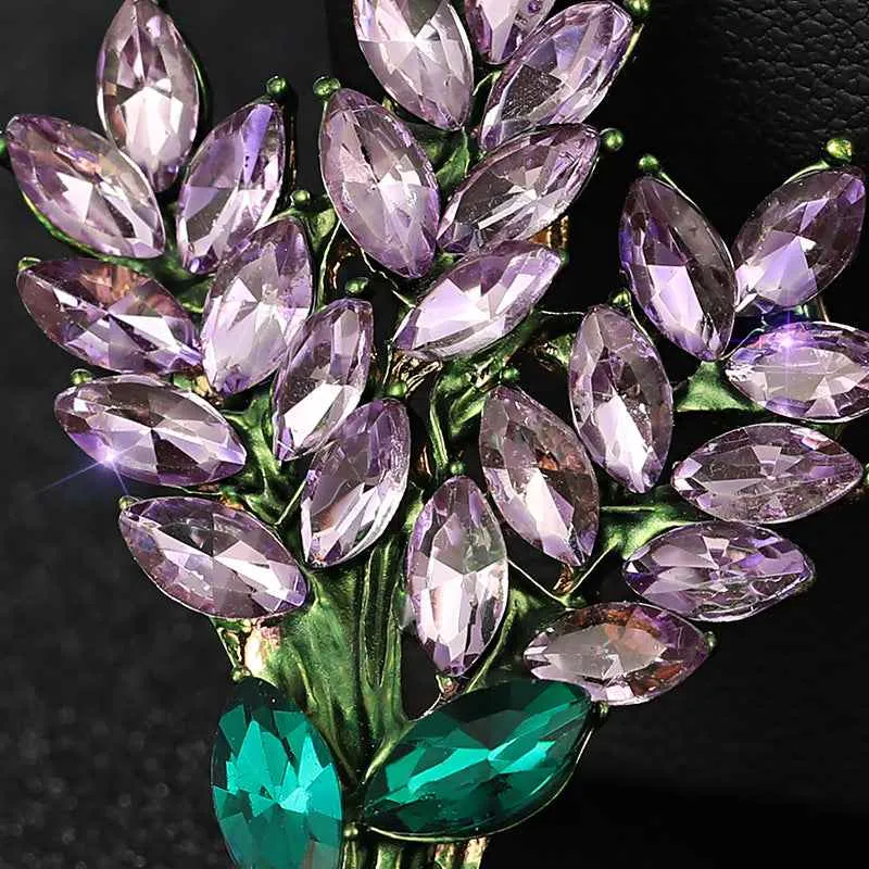 Yellow Purple Crystal Lavender Brooch Pin