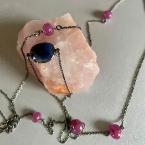Zaraa Black Rhodium Necklace With Ruby And Blue Sapphire Gemstones
