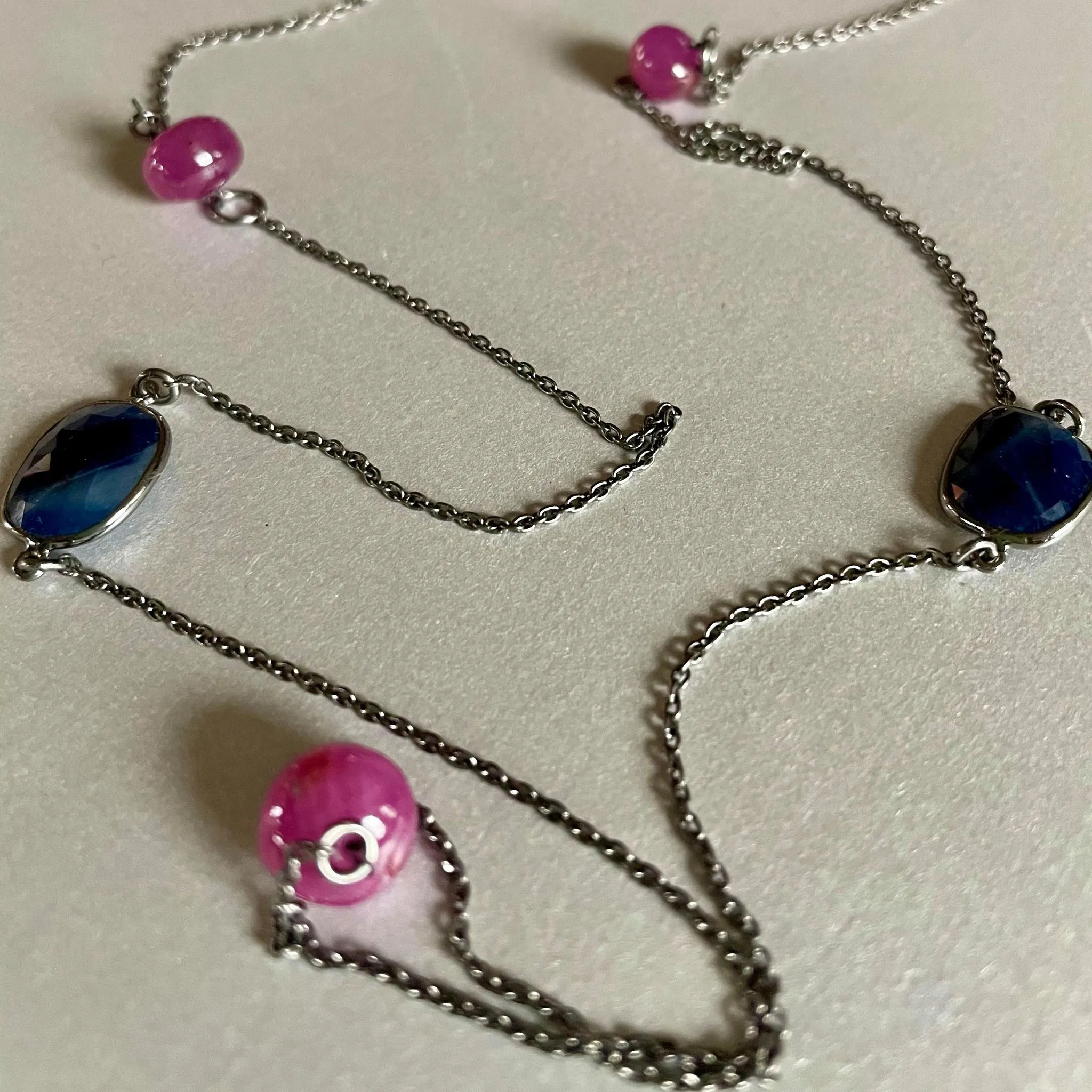 Zaraa Black Rhodium Necklace With Ruby And Blue Sapphire Gemstones
