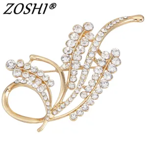 ZOSHI Elegant Women Crystal Flower brooches pins romantic brooches for women wedding party hijab pins bridal pins Wholesale