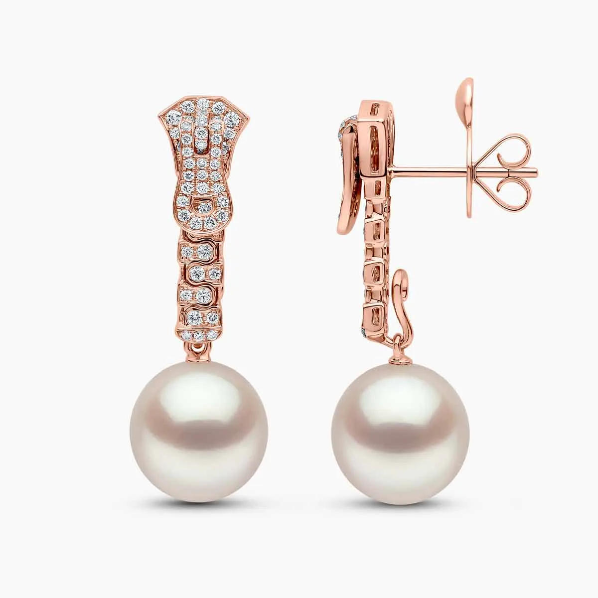 Zyyp 18K Rose Gold South Sea Pearl and Diamond Zip Earrings