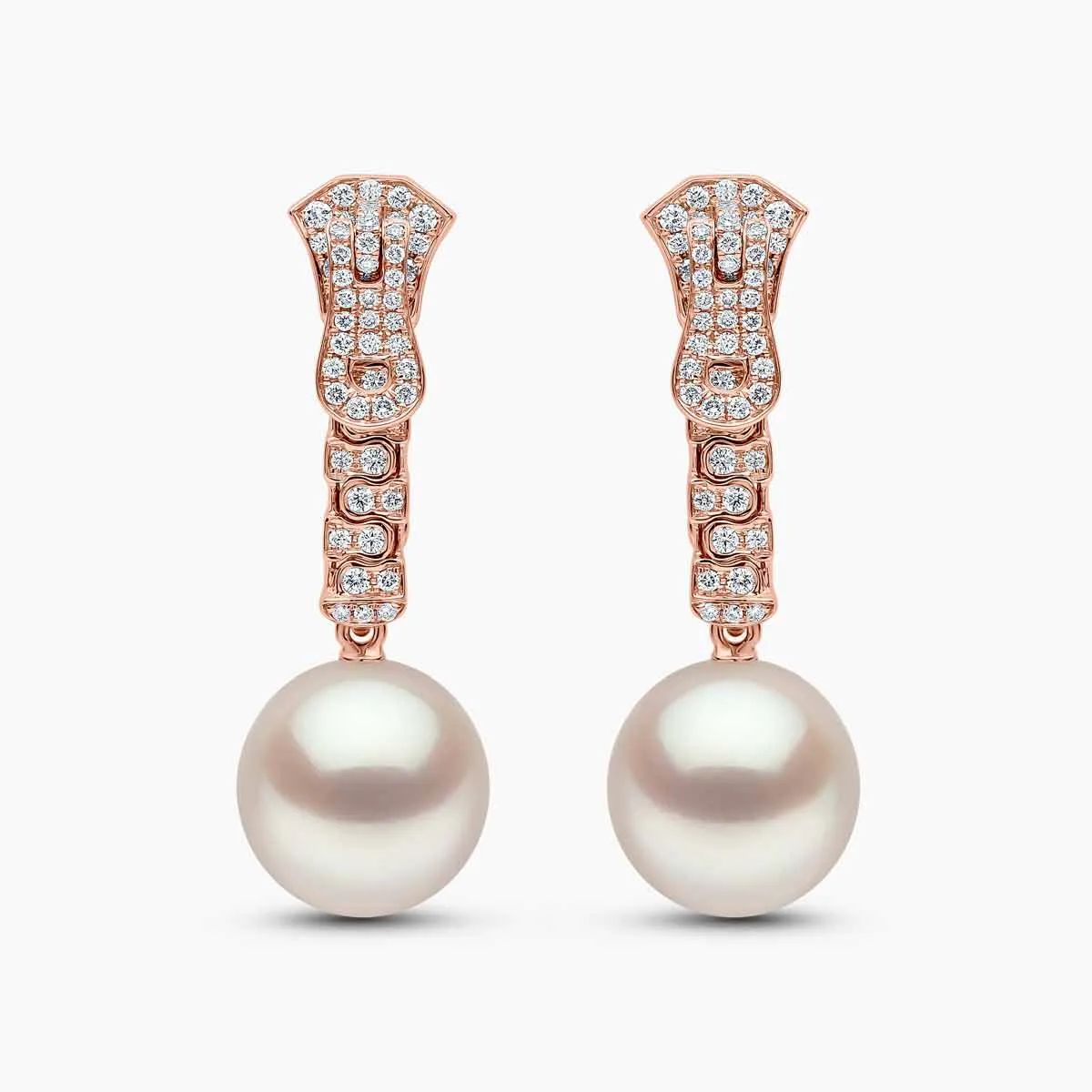 Zyyp 18K Rose Gold South Sea Pearl and Diamond Zip Earrings
